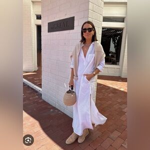 J.Crew NWT Bungalow White Maxi Popover Dress in Linen